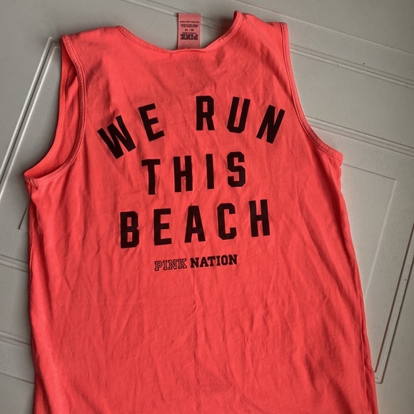 Victoria Secret Pink “We Run this Beach” Tank Top Florescent Orange XS - Picture 3 of 4